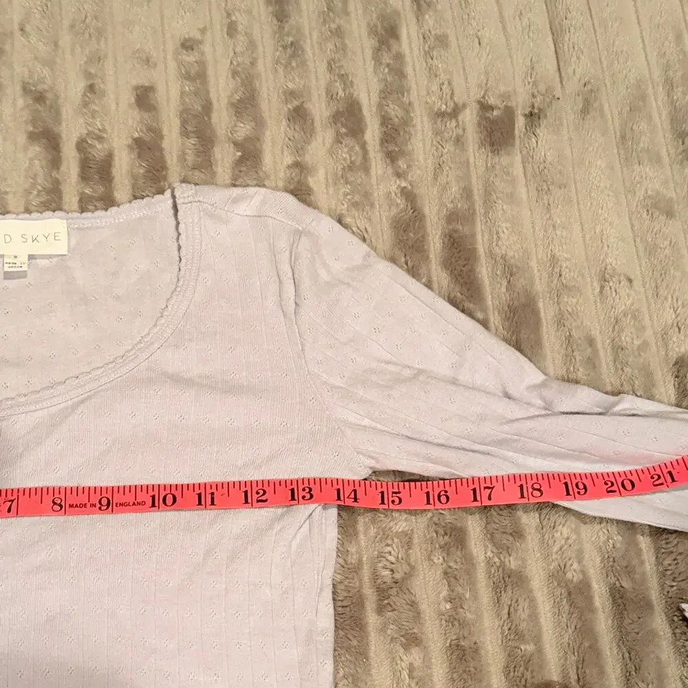 Wild Skye Light Blue/Gray‎ Pointelle Ribbed Long Sleeve Lettuce Edge Top Size S